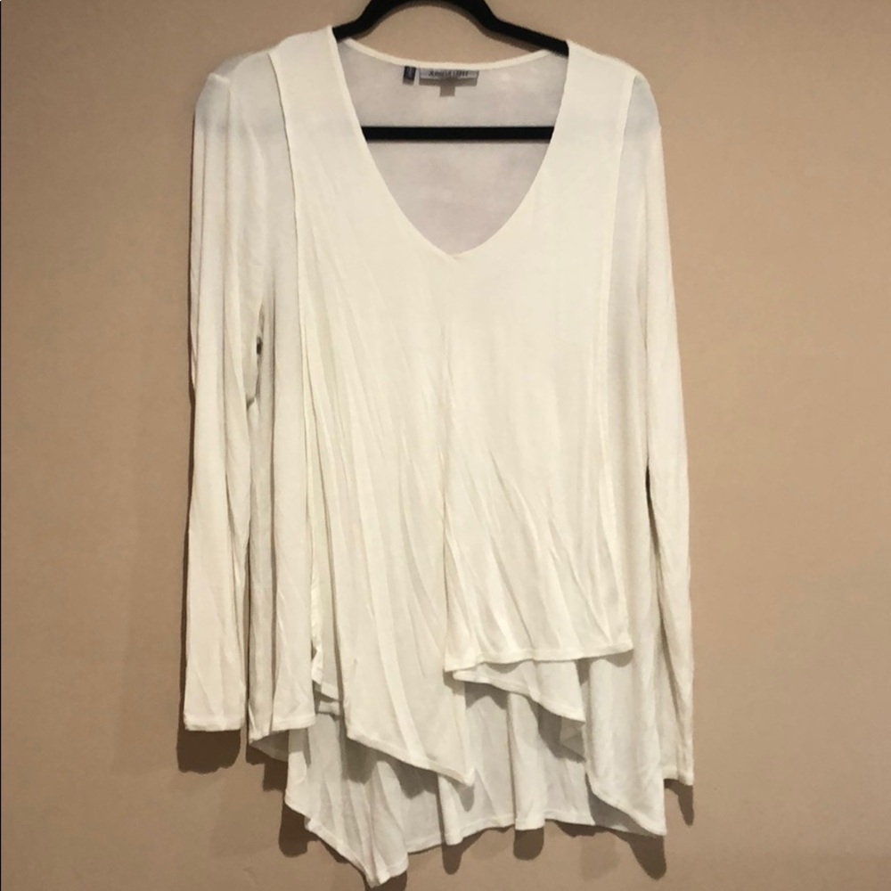 Jennifer Lopez White Layered Long Sleeve VNeck Top